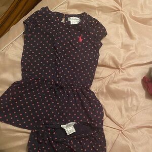 Navy Polka Dot Dress with Pink Accents